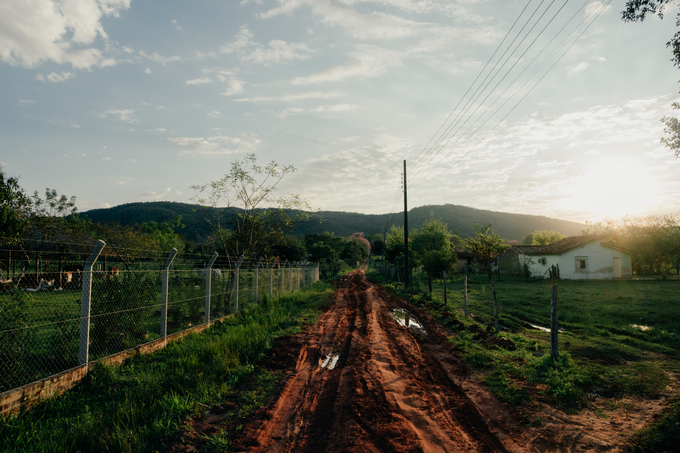 Camino de tierra en paisaje rural